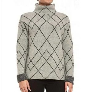 Christian Siriano Womens Oversized Argyle Mock Neck Sweatshirt Gray Black Large
